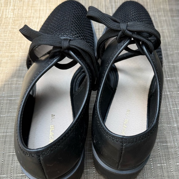 Black Flats with Mesh Design and Synthetic Leather - Picture 2 of 5